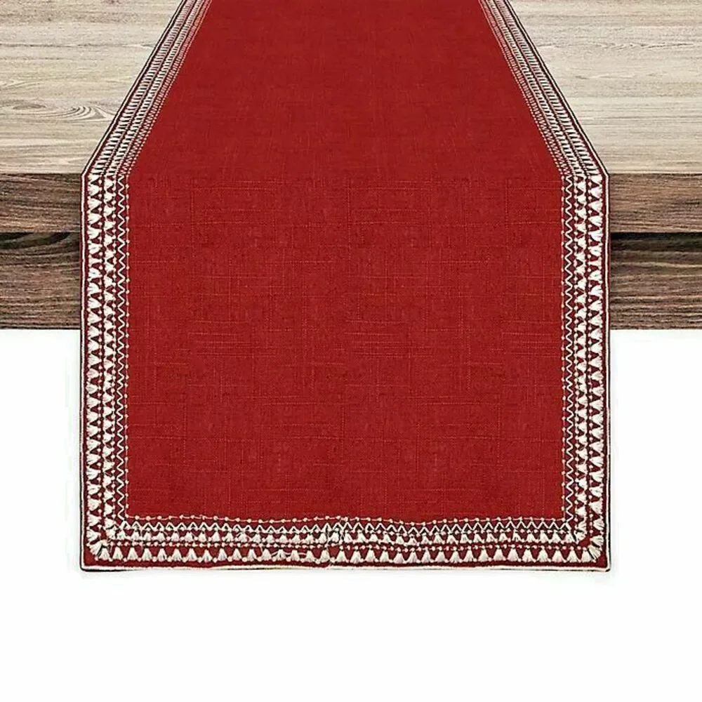 Superion Table Runner 14x90 Embroidered Dark Red Christmas Holiday 4th of July